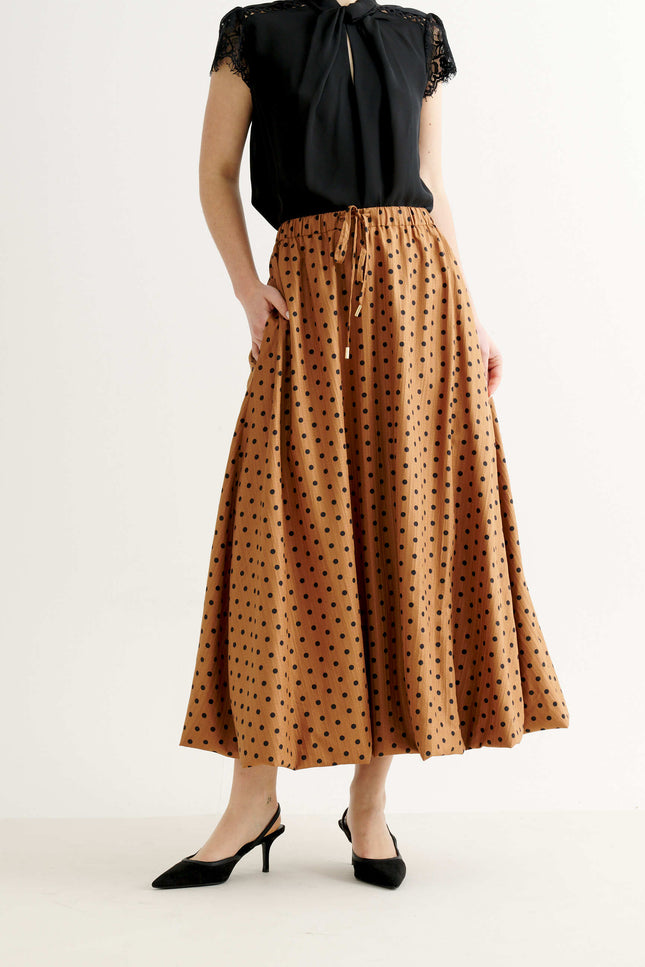 Dixie Spot Print Balloon Midi Skirt - Toffee
