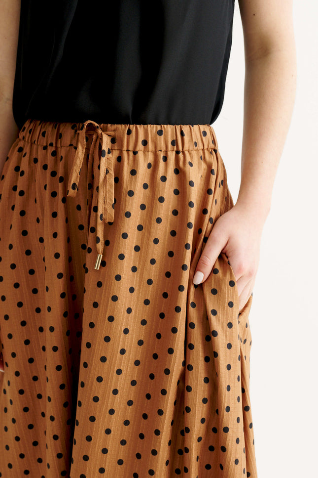 Dixie Spot Print Balloon Midi Skirt - Toffee
