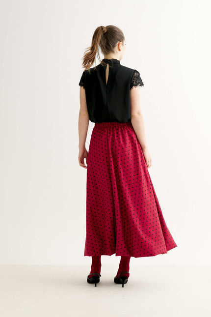 Dixie Spot Print Balloon Midi Skirt - Wine