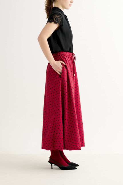 Dixie Spot Print Balloon Midi Skirt - Wine