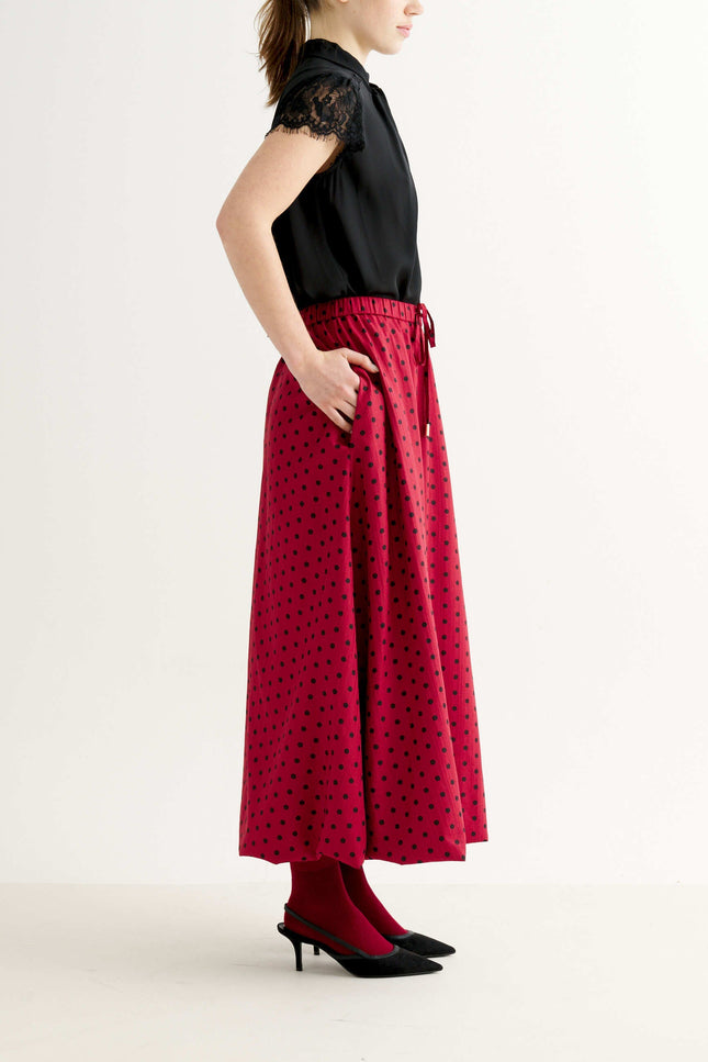 Dixie Spot Print Balloon Midi Skirt - Wine