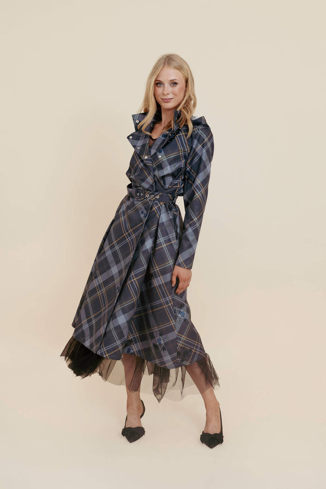 Duchess in Blue coat styled for a timeless, royal-inspired look.
