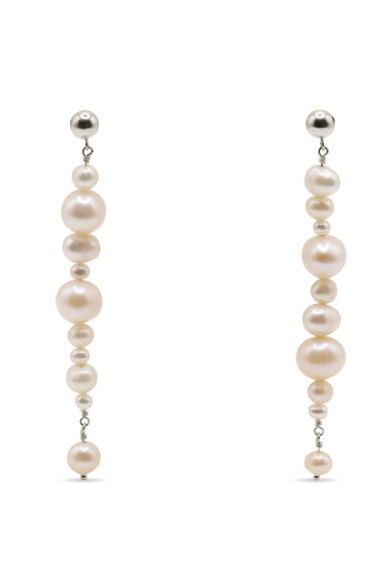 Pas de Marque | 925 sterling silver white freshwater pearl earrings La Chenille
