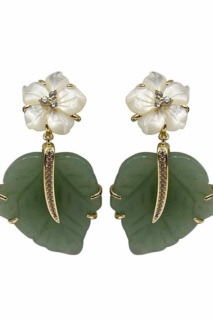 Michael Nash Jewelry | Bethany Mother Of Pearl Flower Earrings With Jade Leaf Drop