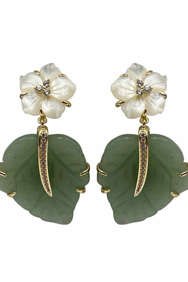 Michael Nash Jewelry | Bethany Mother Of Pearl Flower Earrings With Jade Leaf Drop