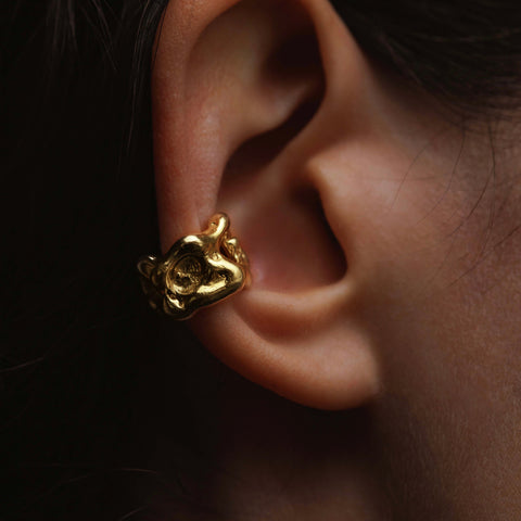 SIMA GINA | Gilded Wide Lava Ear Cuff - Studs