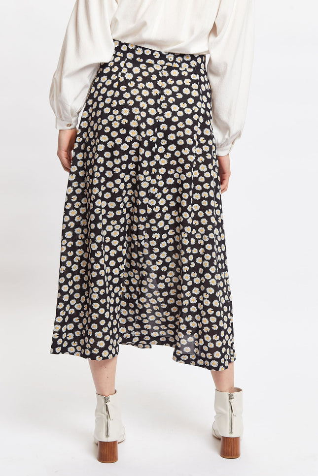 Louche Edie Daisy Dancer Midi Skirt - Black - Back