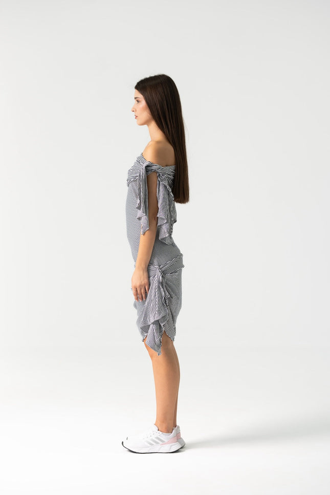 Enxhaline | Chloe Dress in Black and White Striped Cotton