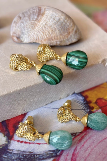 Giselle Vale | Knot Drop Gemstone Earrings Malachite