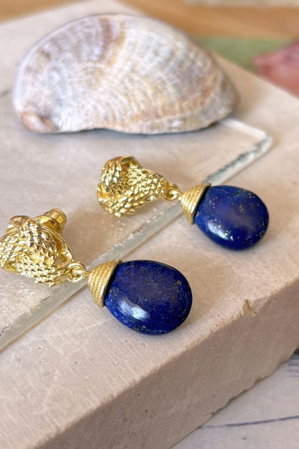 Giselle Vale | Knot Drop Gemstone Earrings Lapis