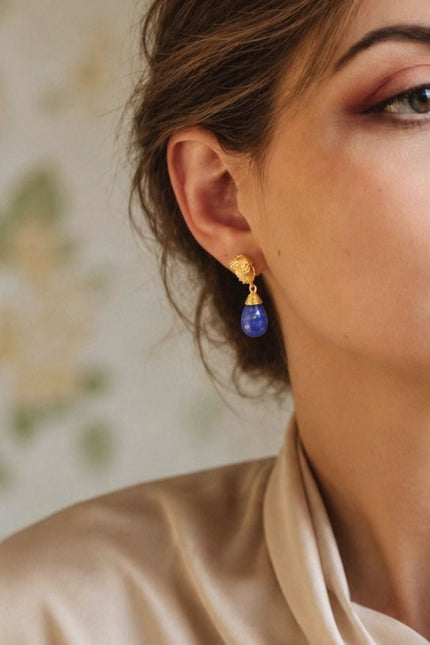 Giselle Vale | Knot Drop Gemstone Earrings Lapis