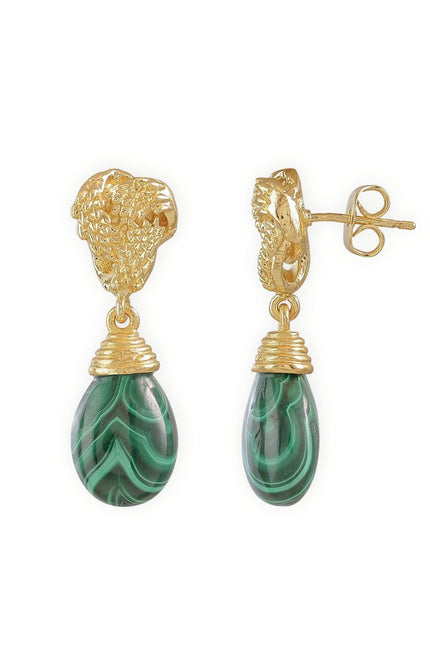 Giselle Vale | Knot Drop Gemstone Earrings Malachite