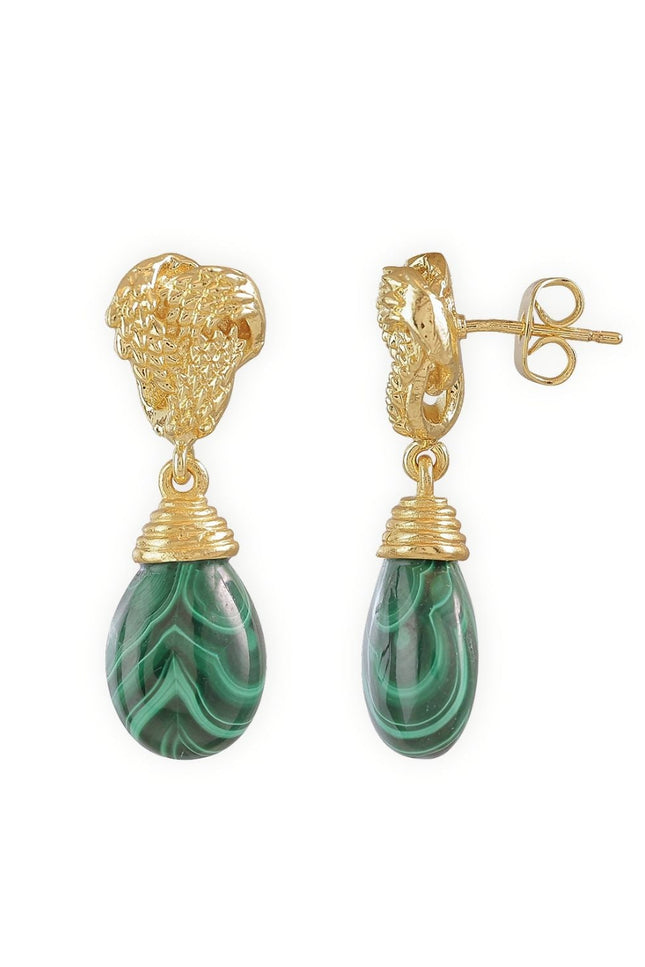 Giselle Vale | Knot Drop Gemstone Earrings Malachite