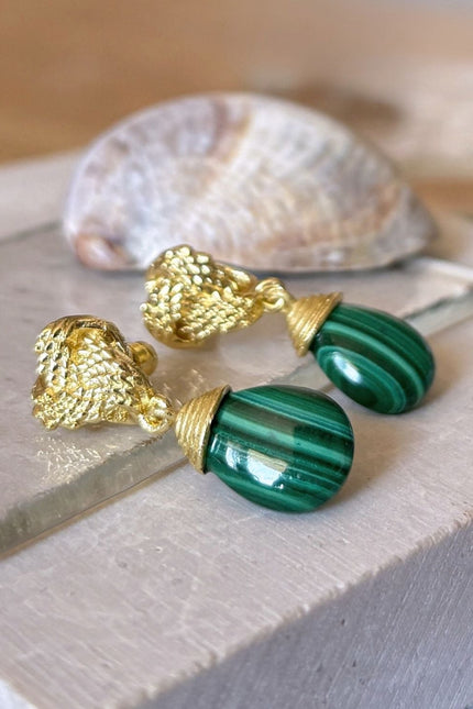 Giselle Vale | Knot Drop Gemstone Earrings Malachite