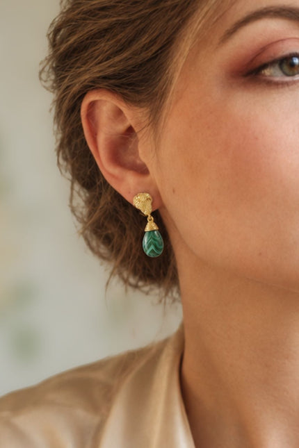 Giselle Vale | Knot Drop Gemstone Earrings Malachite