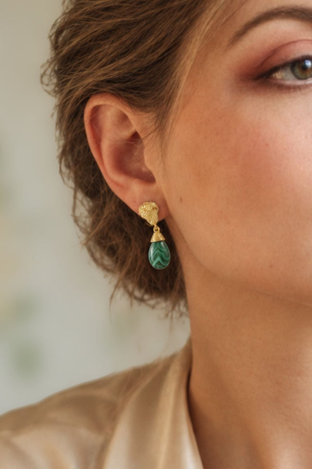 Giselle Vale | Knot Drop Gemstone Earrings Malachite