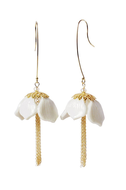 Poporcelain | Snowdrop Flower Tassel Drop Earrings