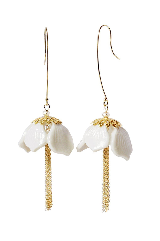 Poporcelain | Snowdrop Flower Tassel Drop Earrings
