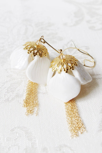 Poporcelain | Snowdrop Flower Tassel Drop Earrings