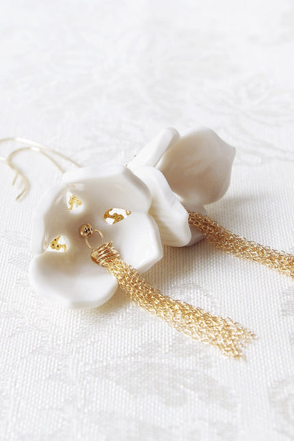Poporcelain | Snowdrop Flower Tassel Drop Earrings