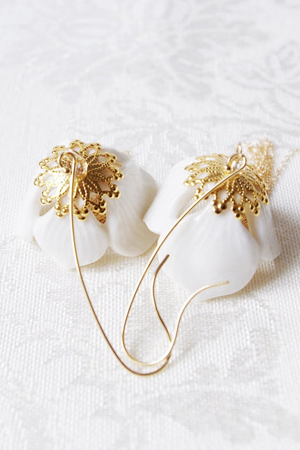Poporcelain | Snowdrop Flower Tassel Drop Earrings