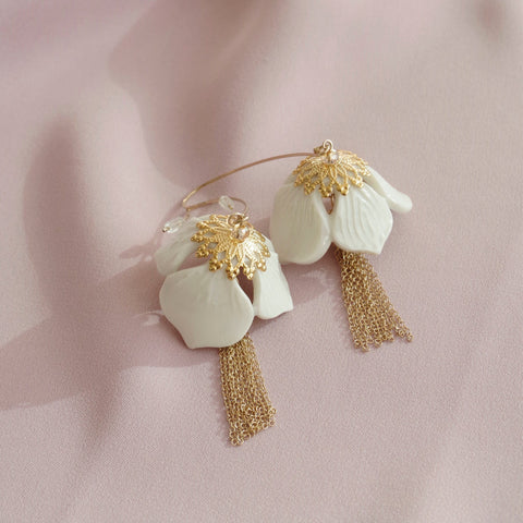 Poporcelain | Snowdrop Flower Tassel Drop Earrings
