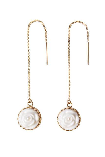 Poporcelain | Rose with Pearl Drop Earrings