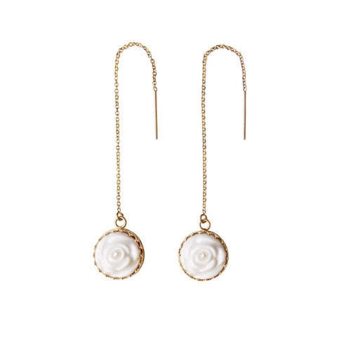 Poporcelain | Rose with Pearl Drop Earrings