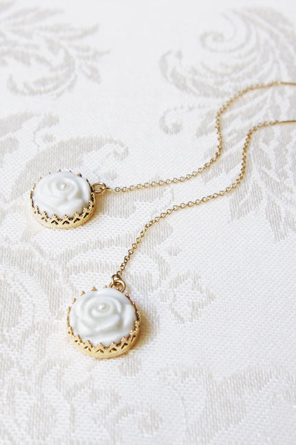 Poporcelain | Rose with Pearl Drop Earrings