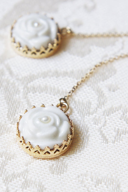 Poporcelain | Rose with Pearl Drop Earrings