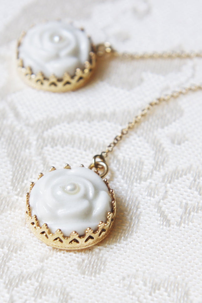 Poporcelain | Rose with Pearl Drop Earrings