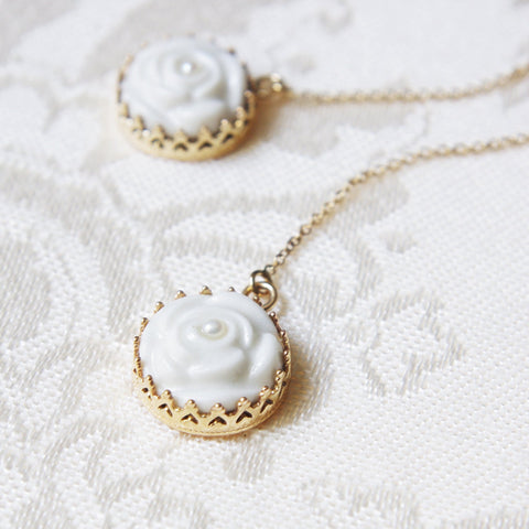 Poporcelain | Rose with Pearl Drop Earrings