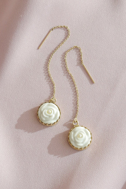 Poporcelain | Rose with Pearl Drop Earrings