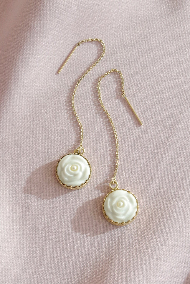 Poporcelain | Rose with Pearl Drop Earrings
