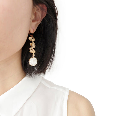 Poporcelain | Moonlight Rose and Triple Leaves Drop Earrings
