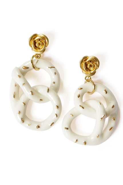 Poporcelain | Rose and Salted Pretzel Drop Earrings