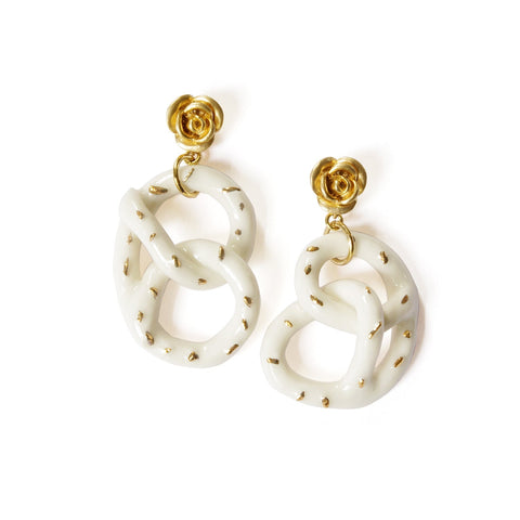 Poporcelain | Rose and Salted Pretzel Drop Earrings