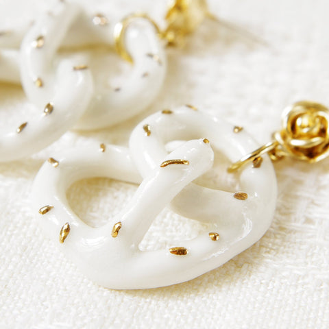 Poporcelain | Rose and Salted Pretzel Drop Earrings