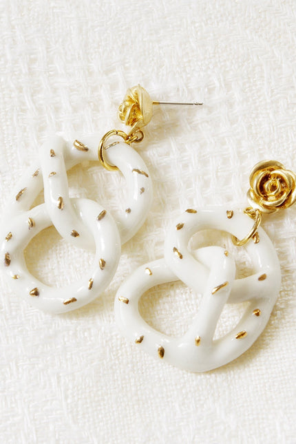 Poporcelain | Rose and Salted Pretzel Drop Earrings
