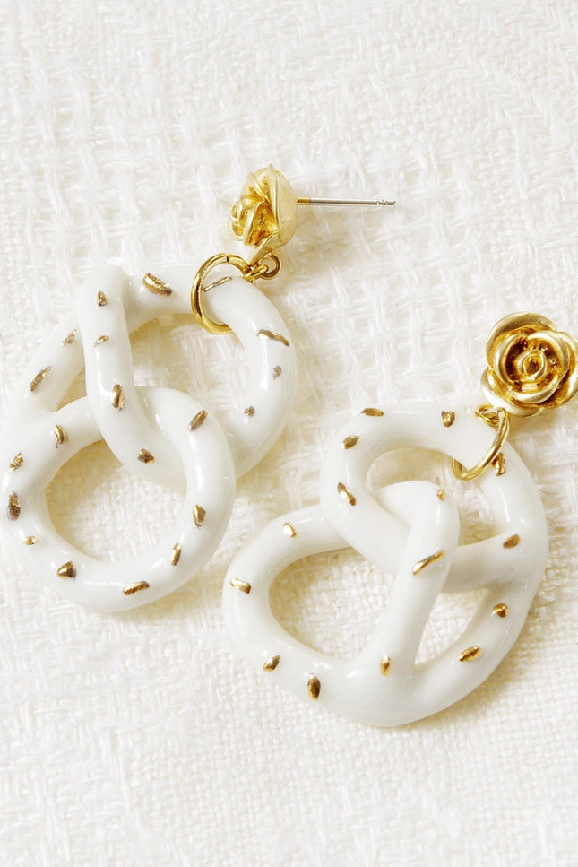 Poporcelain | Rose and Salted Pretzel Drop Earrings