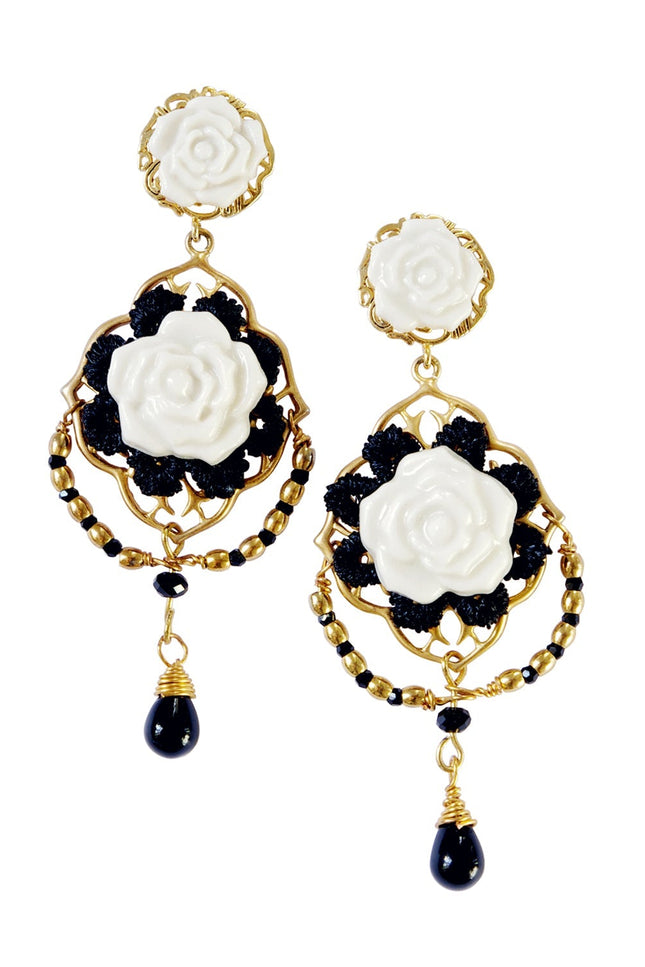 Poporcelain | Classic Baroque Rose Statement Drop Earrings