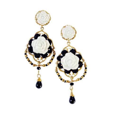 Poporcelain | Classic Baroque Rose Statement Drop Earrings