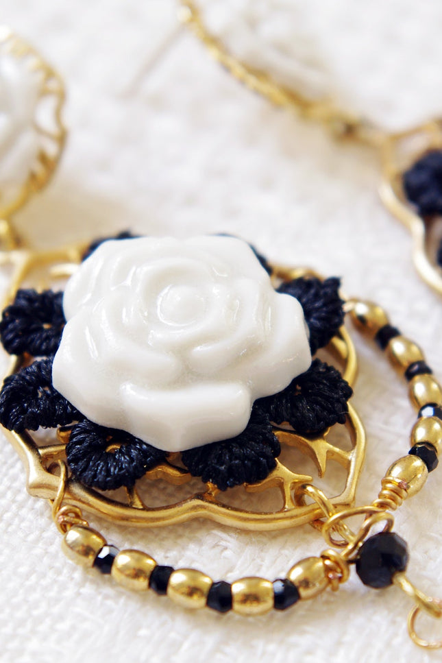 Poporcelain | Classic Baroque Rose Statement Drop Earrings