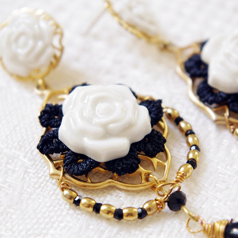 Poporcelain | Classic Baroque Rose Statement Drop Earrings