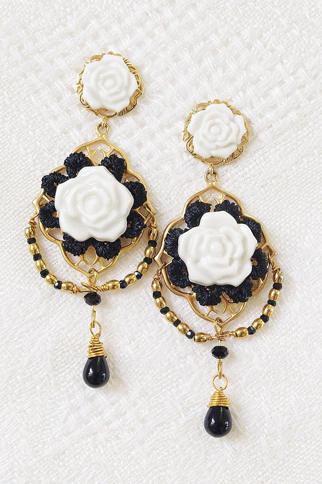 Poporcelain | Classic Baroque Rose Statement Drop Earrings