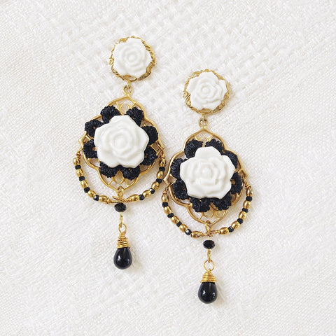 Poporcelain | Classic Baroque Rose Statement Drop Earrings