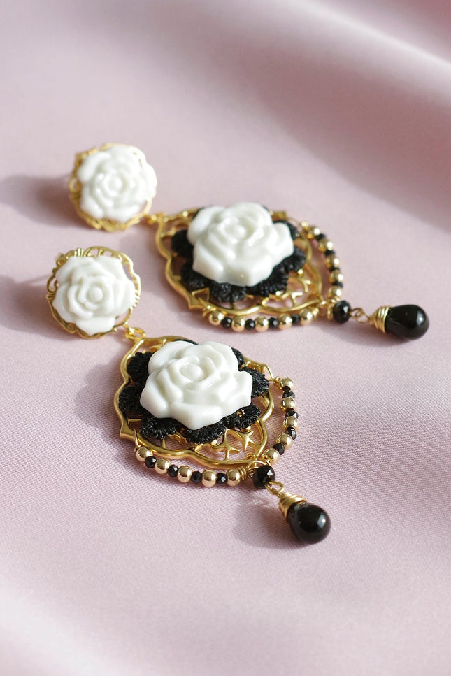 Poporcelain | Classic Baroque Rose Statement Drop Earrings