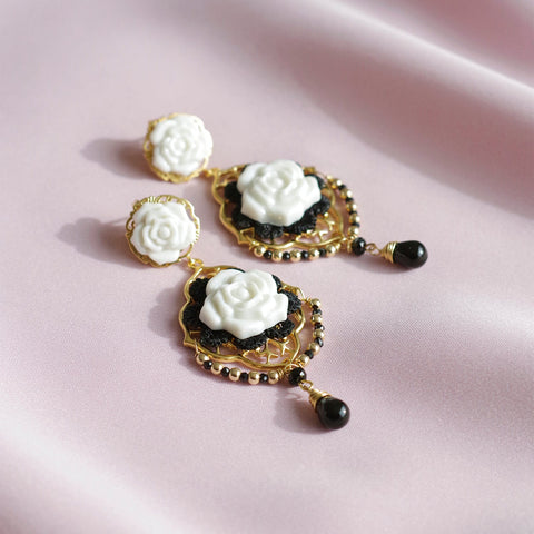 Poporcelain | Classic Baroque Rose Statement Drop Earrings