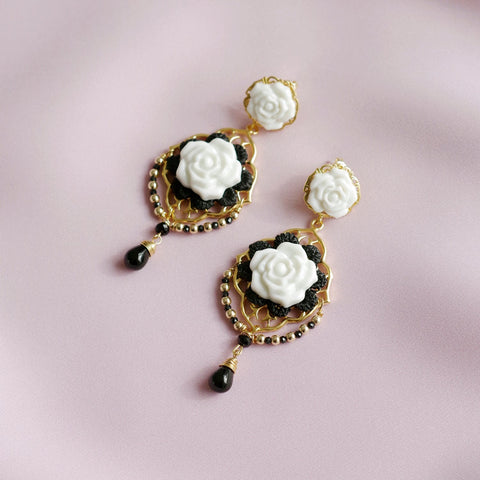 Poporcelain | Classic Baroque Rose Statement Drop Earrings