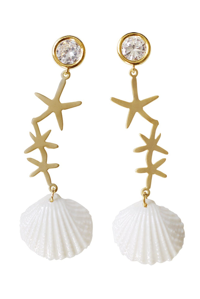 Poporcelain | Crystal Star Seashell Drop Earrings